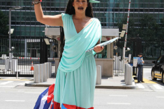 Cuban Americans Rally in front of the United Nations building in New York City. Protestors cover themselves in blood to protest the Human rights violations on the cuban people.