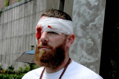 Cuban Americans Rally in front of the United Nations building in New York City. Protestors cover themselves in blood to protest the Human rights violations on the cuban people.