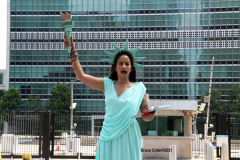 Cuban Americans Rally in front of the United Nations building in New York City. Protestors cover themselves in blood to protest the Human rights violations on the cuban people.