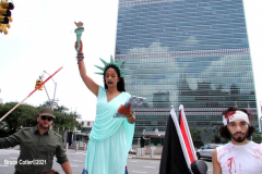 Cuban Americans Rally in front of the United Nations building in New York City. Protestors cover themselves in blood to protest the Human rights violations on the cuban people.