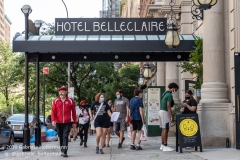 Curties Sliwa and the Guardian Angels walk past Hotel Belleclaire on the Upper West Side which has been turned into a homeless shelter in New York City on August 9, 2020. (Photo by Gabriele Holtermann)