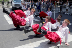 Members of the Ukrainian dance group Folk Dance Club Kaleidoscope perform in the 16th annual New York Dance Parade in Manhattan NY on May 21, 2022. The annual parade made its return after being cancelled due to the COVID-19 pandemic with the theme of "Back to the Streets." (Photo by Andrew Schwartz)
