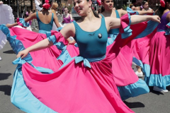 Members of Ballet Hispanico perform in the 16th annual New York Dance Parade in Manhattan NY on May 21, 2022. The annual parade made its return after being cancelled due to the COVID-19 pandemic with the theme of "Back to the Streets." (Photo by Andrew Schwartz)
