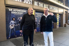 Following A Bike Ride Down Broadway,
Senator Chuck Schumer and David Byrne, Actor/Musician and star of "American Utopia" on Broadway Celebrate the Return of Live Music and Broadway