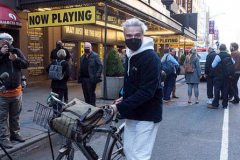 Following A Bike Ride Down Broadway,
Senator Chuck Schumer and David Byrne, Actor/Musician and star of "American Utopia" on Broadway Celebrate the Return of Live Music and Broadway