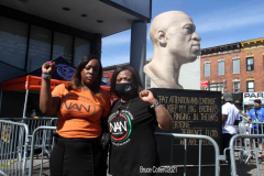 George Floyd verdict rally held in front of his statue in Brooklyn N.Y. The Reverend Al Sharpton's daughters Ashley and Dominque
were there when the judge announced the sentence of 22 and half years for Derrick Chauvin in George Floyd's murder.