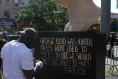 George Floyd verdict rally held in front of his statue in Brooklyn N.Y. The Reverend Al Sharpton's daughters Ashley and Dominque
were there when the judge announced the sentence of 22 and half years for Derrick Chauvin in George Floyd's murder.