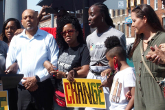 George Floyd verdict rally held in front of his statue in Brooklyn N.Y. The Reverend Al Sharpton's daughters Ashley and Dominque
were there when the judge announced the sentence of 22 and half years for Derrick Chauvin in George Floyd's murder.