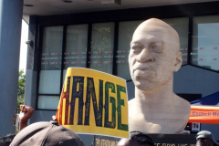 George Floyd verdict rally held in front of his statue in Brooklyn N.Y. The Reverend Al Sharpton's daughters Ashley and Dominque
were there when the judge announced the sentence of 22 and half years for Derrick Chauvin in George Floyd's murder.