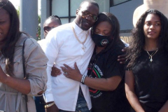 George Floyd verdict rally held in front of his statue in Brooklyn N.Y. The Reverend Al Sharpton's daughters Ashley and Dominque
were there when the judge announced the sentence of 22 and half years for Derrick Chauvin in George Floyd's murder.