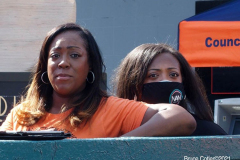 George Floyd verdict rally held in front of his statue in Brooklyn N.Y. The Reverend Al Sharpton's daughters Ashley and Dominque
were there when the judge announced the sentence of 22 and half years for Derrick Chauvin in George Floyd's murder.