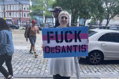 Angry LGBTQ protesters and their supporters hold a demonstration outside of Chelsea Piers in NYC, to protest Ron DeSantis's appearance at the Tikvah Funds Jewish Leadership Conference. Chelsea Piers has a long gay rights history and the fact that June is Pride Month is further agitating protesters. DeSantis has recently signed the "Don't Say Gay"bill...
Photo By Diane L. Cohen