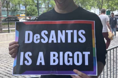Angry LGBTQ protesters and their supporters hold a demonstration outside of Chelsea Piers in NYC, to protest Ron DeSantis's appearance at the Tikvah Funds Jewish Leadership Conference. Chelsea Piers has a long gay rights history and the fact that June is Pride Month is further agitating protesters. DeSantis has recently signed the "Don't Say Gay"bill...
Photo By Diane L. Cohen