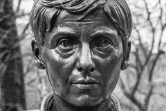 A bronze statue honoring the late photographer Diane Arbus by British conceptual artist Gillian Wearing in Doris C. Freedman Plaza in Central Park in New York City until August 14, 2022. The statue is presented by Public Art Fund.