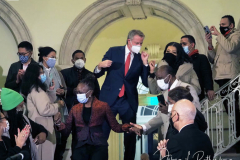 First Lady of New York, Chirlane McCray and Mayor Bill de Blasio thank his staff on his final day as Mayor, New York, USA - 30 Dec 2021