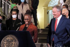 First Lady of New York, Chirlane McCray and Mayor Bill de Blasio thank his staff on his final day as Mayor, New York, USA - 30 Dec 2021