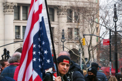 Protesters gather outside City Hall for Bill de Blasio's final day as Mayor, New York, USA - 30 Dec 2021