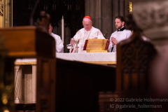 Cardinal Timothy Dolan prepares communion for nearly 2,000 graduating Catholic High School seniors at St. Patrick’s Cathedral in New York, New York, on May 18, 2022. (Photo by Gabriele Holtermann/Sipa USA)