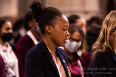 A High School senior prays during mass with Cardinal Timothy Dolan at St. Patrick’s Cathedral in New York, New York, on May 18, 2022. (Photo by Gabriele Holtermann/Sipa USA)