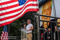 Artist Scott LoBaido speaks at  the "Don't Give Up the Ship" rally outside City Hall Park in New York City on August 22, 2020. The rally, led by Staten Island based artist Scott LoBaido, called out the Mayor's failure addressing the recent spike in gun violence and increase in homeless encampments. (Photo by Gabriele Holtermann)