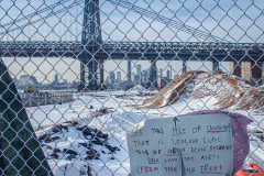 East River Park Protest & Details		

Protesters gathered in East River Park to prevent contracted construction workers from cutting down trees for headway on the ESCR - East Side Coastal Resiliency project, an effort of the city to build a levee that will provide flood control.
According to public plans, a 1.2 mile wall with razed park over an 8 foot fill will line the East River, requiring the expunging of an estimated 1000 trees along the river bank. Last year in December the Cherry and London Plane trees of the south section of the park were, cut and further work has resumed on northern half this January. 
Locals in the city, retaliate against the project due to what they claim to be, a thwarted joint effort for a viable solution for flooding and keeping the park in tact that is beloved and iconic component of not only the neighborhood but NYC. 
For more information: 
www.eastriverparkaction.org
January 31, 2021
East River Park, East Village, NYC 
(C) Bianca Otero