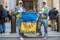 New Yorkers donning elaborate costumes and lavishly decorated hats returned for the Easter Parade and Bonnet Festival 2022 outside St. Patrick's Cathedral in New York, New York, on Apr. 17, 2022. (Photo by Gabriele Holtermann)