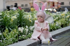 Mila Mazurok, 7-months-old from Maryland, participates in the 2021 Annual Easter Bonnet Parade on Fifth Avenue in New York City on April 4, 2021. Paradegoers either dressed in their finest clothing or in colorful bonnets of all shapes and sizes still attended the annual Easter holiday tradition, on the steps of St. Patrick's Cathedral or in nearby Rockefeller Center, despite the Covid 19 pandemic. (Photo by Andrew Schwartz)