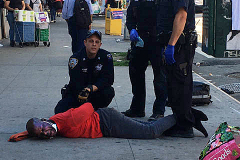 An emotionally disturbed person is arrested on West 125th Street in Manhattan after allegedly stealing items from a Duane Reade.