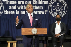 Keechant Sewell, NYC's First Female Police Commissioner and NYC Mayor Eric Adams hold a roundtable on gun violence at Our Children’s Foundation in Harlem, New York City on 02 Jan 2022