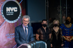 NYC & Company Kickoffs NYC Winter Outing with Mayor Eric Adams, Fred Dixon, Charlotte St. Martin, Anthony E. Malkin, Marlene Poynder, David Burke, TrenÕness Woods-Black, and Cast members from Aladdin and Chicago at the Empire State Building, 1/18/22.  CEO Empire State Reality Trust, Anthony E. Malkin addresses the crowd.