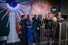 NYC & Company Kickoffs NYC Winter Outing with Mayor Eric Adams, Fred Dixon, Charlotte St. Martin, Anthony E. Malkin, Marlene Poynder, David Burke, Tren’ness Woods-Black, and Cast members from Aladdin and Chicago at the Empire State Building, 1/18/22. NYC Mayor Eric Adams with cast members of Aladdin, Chicago, and various dignitaries light the Empire State Building.