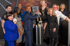 NYC & Company Kickoffs NYC Winter Outing with Mayor Eric Adams, Fred Dixon, Charlotte St. Martin, Anthony E. Malkin, Marlene Poynder, David Burke, Tren’ness Woods-Black, and Cast members from Aladdin and Chicago at the Empire State Building, 1/18/22. NYC Mayor Eric Adams with cast members of Aladdin, Chicago, and various dignitaries light the Empire State Building.