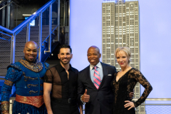 NYC & Company Kickoffs NYC Winter Outing with Mayor Eric Adams, Fred Dixon, Charlotte St. Martin, Anthony E. Malkin, Marlene Poynder, David Burke, TrenÕness Woods-Black, and Cast members from Aladdin and Chicago at the Empire State Building, 1/18/22. NYC Mayor Eric Adams with cast of Aladdin and Chicago.