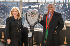 NYC & Company Kickoffs NYC Winter Outing with Mayor Eric Adams, Fred Dixon, Charlotte St. Martin, Anthony E. Malkin, Marlene Poynder, David Burke, Tren’ness Woods-Black, and Cast members from Aladdin and Chicago at the Empire State Building, 1/18/22.  CEO Empire State Reality Trust, Anthony E. Malkin addresses the crowd.Congresswoman Carolyn Maloney and NYC Mayor Eric Adams on top of Empire State Building.