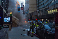 An underground transformer exploded in the late afternoon on 51st St and Lexington. Units were called in from Brooklyn as well as for the severity of the fire, but all was eradicated shortly after. No injuries or casualties.  Sunday, February 27, 2022. (C) Bianca Otero