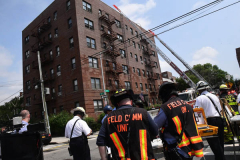Explosion may have been suicide: An explosion that blew the roof off a Jackson Heights, Queens apartment building may have been part of suicide of a man found stabbed dead in his top-story home, police sources said Wednesday. Anesti Bulgaresti, 26, suffered from depression and other ailments and had been unemployed for two months before Tuesday morning’s explosion, cops said. The blast destoyed the 7th floor penthouse apartment and left large chunks of the wall precariously tilting towards other structures below. Its cause remains under investigation.  (Photo by Todd Maisel)