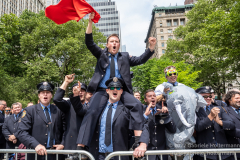 FDNY firefighters cheer for the medal recipients at the FDNY Medal Day 2022 at City Hall in New York, New York, on June 1, 2022. (Photo by Gabriele Holtermann/Sipa USA)