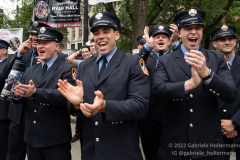 FDNY firefighters cheer for the medal recipients at the FDNY Medal Day 2022 at City Hall in New York, New York, on June 1, 2022. (Photo by Gabriele Holtermann/Sipa USA)