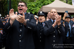 FDNY firefighters cheer for the medal recipients at the FDNY Medal Day 2022 at City Hall in New York, New York, on June 1, 2022. (Photo by Gabriele Holtermann/Sipa USA)