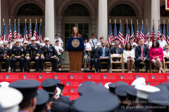 Acting Fire Commissioner Laura Kavanagh delivers remarks at the FDNY Medal Day 2022 at City Hall in New York, New York, on June 1, 2022. (Photo by Gabriele Holtermann/Sipa USA)