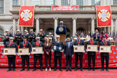 Members of Ladder Compay 41 receive the World Trade Center Memorial Medal at the FDNY Medal Day 2022 at City Hall in New York, New York, on June 1, 2022. (Photo by Gabriele Holtermann/Sipa USA)