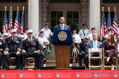 New York City Mayor Eric Adams delivers remarks at the FDNY Medal Day 2022 at City Hall in New York, New York, on June 1, 2022. (Photo by Gabriele Holtermann/Sipa USA)