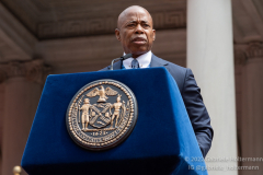 New York City Mayor Eric Adams delivers remarks at the FDNY Medal Day 2022 at City Hall in New York, New York, on June 1, 2022. (Photo by Gabriele Holtermann/Sipa USA)
