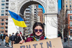 People came together around NYC to protest against the Russian attack on Ukraine. 
From Washington Square Park to Times Square and other parts of the city, people showed solidarity with Ukraine and to protest against Russia. Sunday, February 27, 2022. (C) Bianca Otero