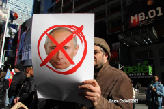 February 27, 2022  New York, 
  Solidarity with The Ukraine. 
Crowds gathers at the Red Steps in Farther Duffy Square in New York's Times Square to protest Russia's
invasion of Ukraine.