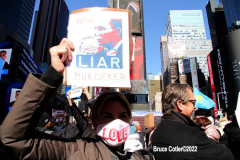 February 27, 2022  New York, 
  Solidarity with The Ukraine. 
Crowds gathers at the Red Steps in Farther Duffy Square in New York's Times Square to protest Russia's
invasion of Ukraine.