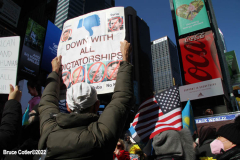 February 27, 2022  New York, 
  Solidarity with The Ukraine. 
Crowds gathers at the Red Steps in Farther Duffy Square in New York's Times Square to protest Russia's
invasion of Ukraine.