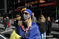 February 27, 2022  New York, 
  Solidarity with The Ukraine. 
Crowds gathers at the Red Steps in Farther Duffy Square in New York's Times Square to protest Russia's
invasion of Ukraine.
