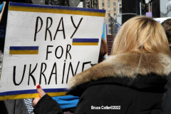 February 27, 2022  New York, 
  Solidarity with The Ukraine. 
Crowds gathers at the Red Steps in Farther Duffy Square in New York's Times Square to protest Russia's
invasion of Ukraine.