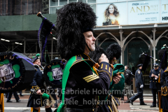 The NYPD Pipes and Drums leads the procession of fallen NYPD Officer Wilbert Mora's along 5th Avenue in New York, New York, on Feb. 2, 2022. (Photo by Gabriele Holtermann/Sipa USA)
